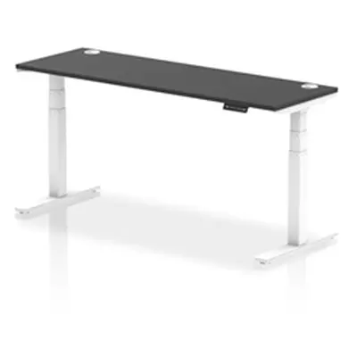 Air 1800x600mm Height Adjustable Desk Black Top Cable Ports White Leg