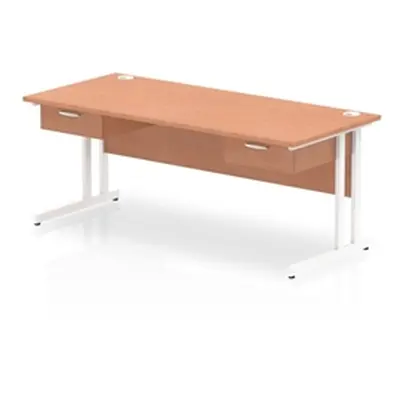 Impulse 1800x800 Desk Beech/White Cantilever Leg 2x1 Drawer Fixed Ped