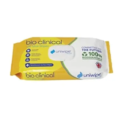 Uniwipe Bio Clinical Midi Wipes Biodegradable 100 Wipes 1081