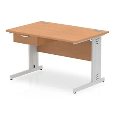 Impulse 1200x800 Desk Oak/Silver Cable Managed Leg 1 Dr Fixed Ped