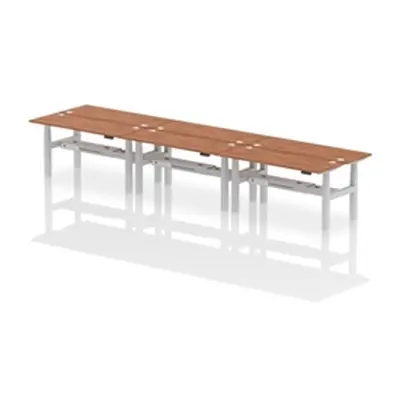 Air B2B 1600x600mm Height Adjustable 6P Bench Desk CP Walnut/Silver