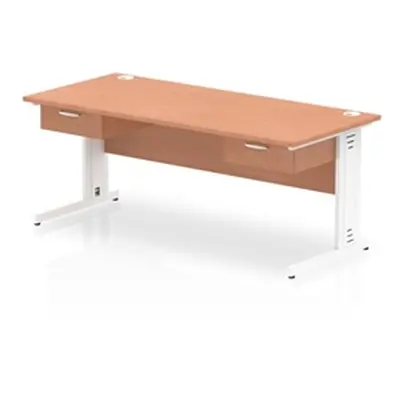 Impulse 1800x800 Desk Beech/White Cable Managed 2x1 Drawer Fixed Peds