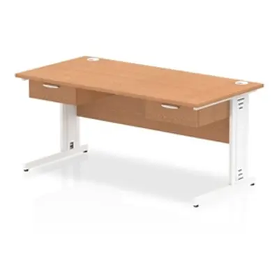 Impulse 1600x800 Desk Oak/White Cable Managed Leg 2x1 Drawer Fixed Ped