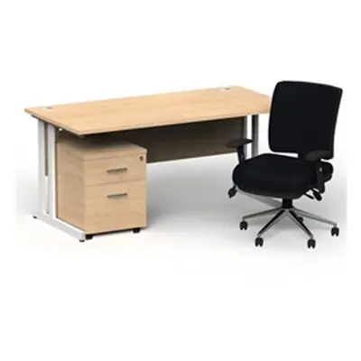 Impulse 1800 White Cant Desk Maple + 2 Dr Mobile Ped & Chiro Black