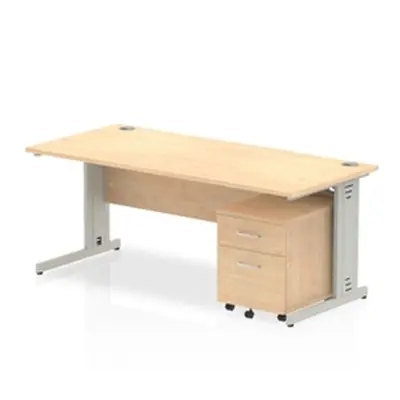 Impulse 1800x800 Desk Maple Top Silver Cable Managed Leg+ Mobile Ped