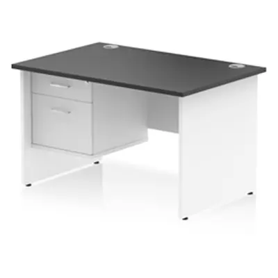 Impulse 1200x800 Desk Black/White Panel End Leg 1x2 Drawer Fixed Ped