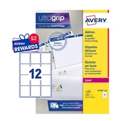 Avery Addressing Labels Laser Jam-free 12 per Sheet 63.5x72mm White Re