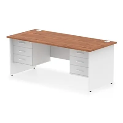 Impulse 1800x800 Desk Walnut/White Panel End with 2x3 Drawer Fixed Ped