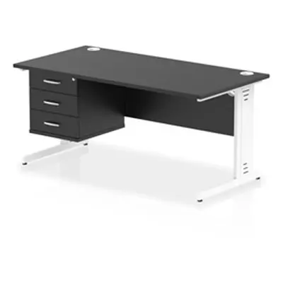 Impulse 1600x800 Desk Black/White Cable Managed Leg 3 Dr Fixed Ped