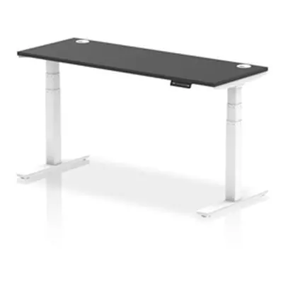 Air 1600x600mm Height Adjustable Desk Black Top Cable Ports White Leg