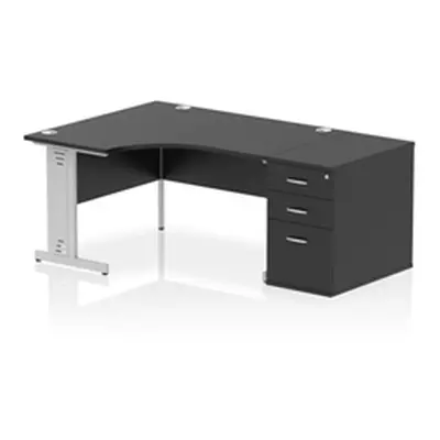 Impulse 1400 LH Crescent Desk Black/Silver Cable Managed 800 DH Ped