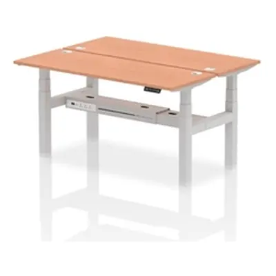 Air B2B 1600x600mm Height Adjustable 2P Bench Desk CP Beech/Silver