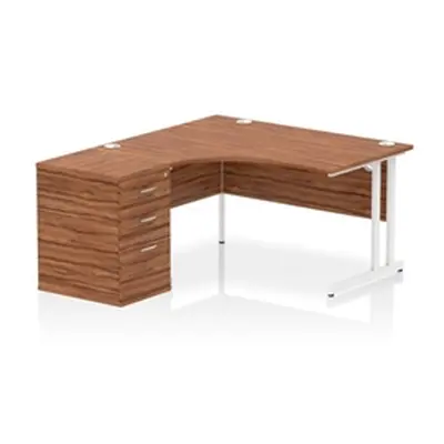 Impulse 1400 LH Crescent Desk Cantilever Walnut/White 600 Desk Hi Ped