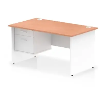 Impulse 1400x800 Desk Beech/White Panel End Leg 1x2 Drawer Fixed Ped