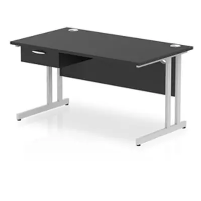 Impulse 1400x800 Desk Black/Silver Cantilever Leg 1x1 Drawer Fixed Ped