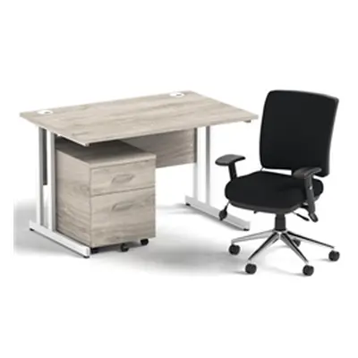 Impulse 1200 Desk Gry Oak/White Cantilever 2 Dr Mobile Ped Black Chair