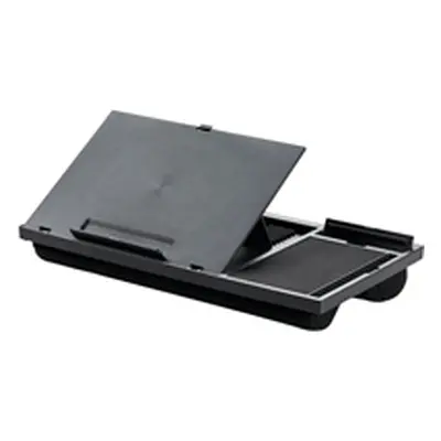 Q-Connect Height Adjustable Laptop Stand w Mousepad and Holder Black