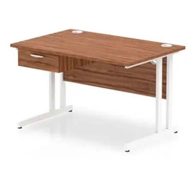 Impulse 1200x800 Desk Walnut/White Cantilever Leg 1x1 Drawer Fixed Ped