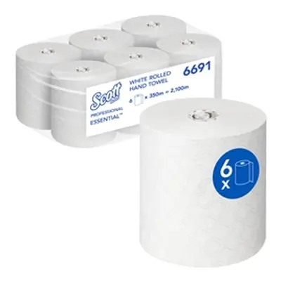 Scott Essential Rolled Paper Hand Towels 1 Ply 350m White (Pack of 6)