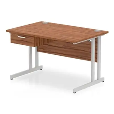 Impulse 1200x800 Desk Walnut/Silver Cantilever Leg 1 Drawer Fixed Ped