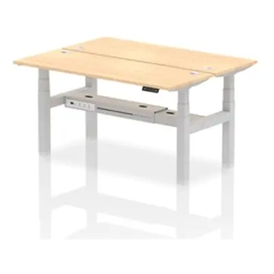 Air B2B 1600x600mm Height Adjustable 2P Bench Desk CP Maple/Silver