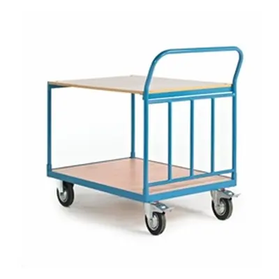 Shelf Truck; 2 Shelf w Tubular End; Fixed/Swivel Castors; Blue/Veneer