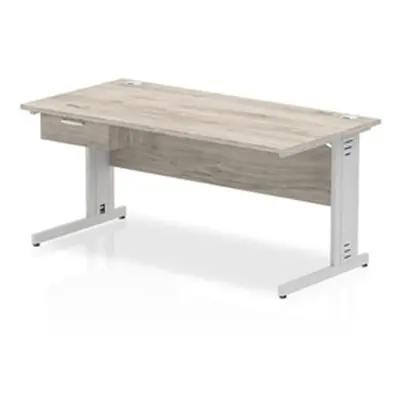 Impulse 1600x800 Desk Grey Oak/Silver Cable Managed Leg 1 Dr Fixed Ped