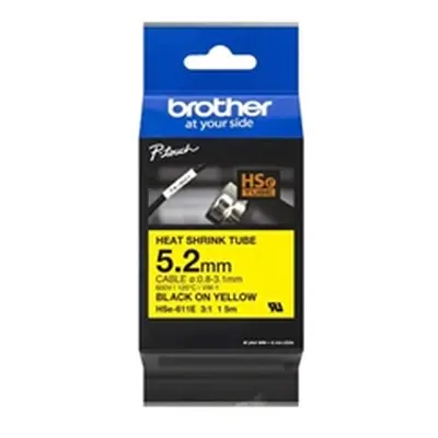 Brother HSe Heat Shrink Tube Tape 5mm x 1.5m Black on Yellow HSE611E