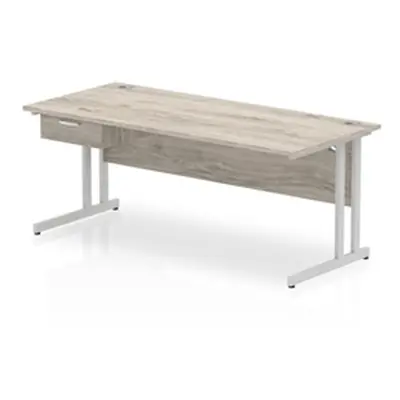 Impulse 1800x800 Desk Grey Oak/Silver Cantilever 1x1 Drawer Fixed Ped