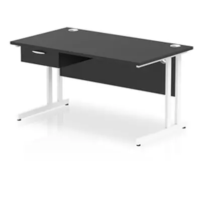 Impulse 1400x800 Desk Black/White Cantilever Leg 1x1 Drawer Fixed Ped