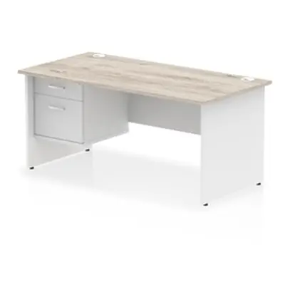 Impulse 1600x800 Desk Grey Oak/White Panel End 1x2 Drawer Fixed Ped