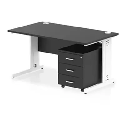 Impulse 1400x800 Desk Black/White Cable Managed Leg 3 Dr Mobile Ped