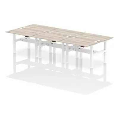 Air B2B 1200x800mm Height Adjustable 6P Bench Desk CP Grey Oak/White