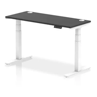 Air 1400x600mm Height Adjustable Desk Black Top Cable Ports White Leg