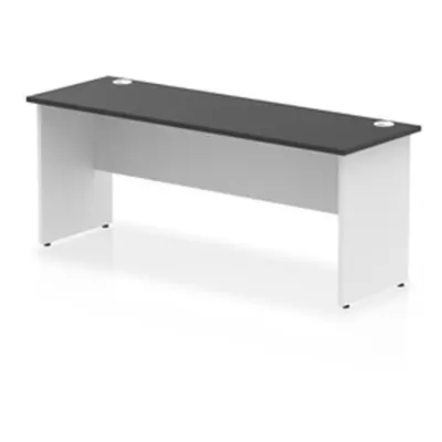 Impulse 1800x600mm Straight Office Desk Black Top White Panel End Leg