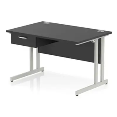 Impulse 1200x800 Desk Black/Silver Cantilever Leg 1x1 Drawer Fixed Ped