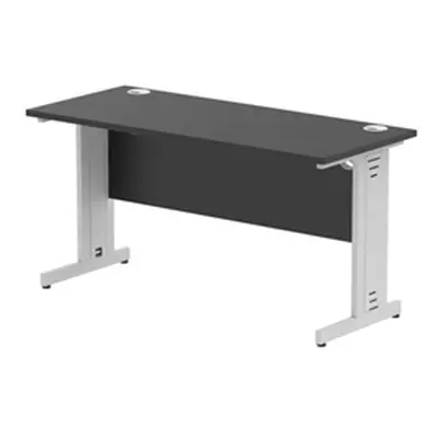 Impulse 1400x600mm Straight Desk Black Top Silver Cable Managed Leg