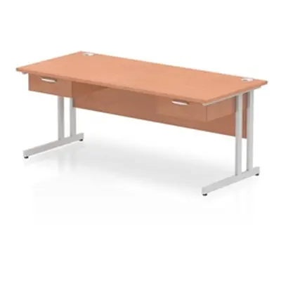 Impulse 1800x800 Desk Beech/Silver Cantilever Leg 2x1 Drawer Fixed Ped