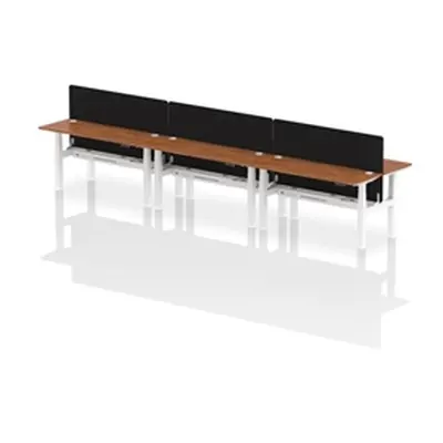 Air B2B 1600x600mm Adjustable 6P Bench Desk CP Walnut/White + Screen