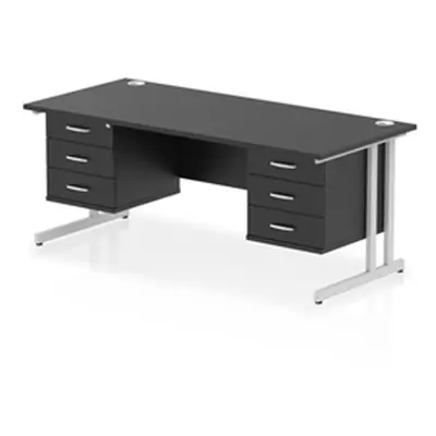 Impulse 1800x800 Desk Black/Silver Cantilever Leg 2x3 Drawer Fixed Ped