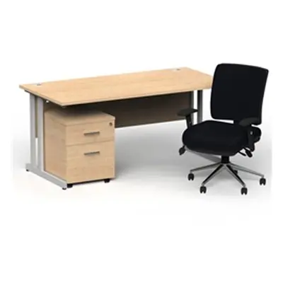 Impulse 1800 Silver Cant Desk Maple + 2 Dr Mobile Ped & Chiro Black