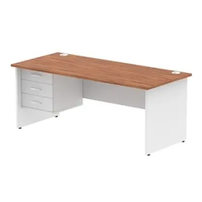 Impulse 1800x800 Desk Walnut/White Panel End Leg 1x3 Drawer Fixed Ped