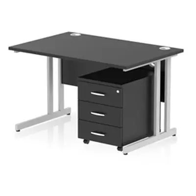 Impulse 1200x800 Desk Black/Silver Cantilever Leg 3 Drawer Mobile Ped