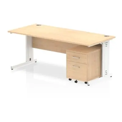 Impulse 1800x800 Desk Maple Top White Cable Managed Leg+ Mobile Ped