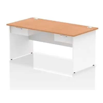 Impulse 1600x800 Desk Oak/White Panel End 2x1 Drawer Fixed Ped