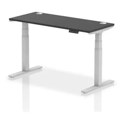 Air 1400x600mm Height Adjustable Desk Black Top Cable Ports Silver Leg