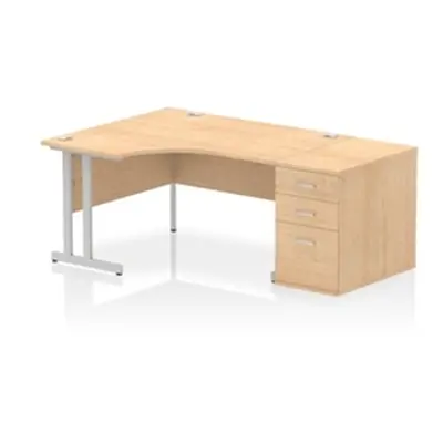 Impulse 1400 LH Crescent Desk Cantilever Maple/Silver 800 Desk Hi Ped