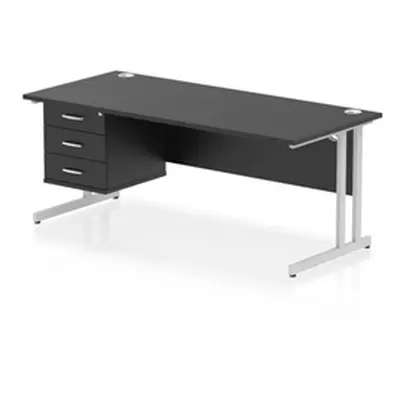 Impulse 1800x800 Desk Black/Silver Cantilever Leg 1x3 Drawer Fixed Ped