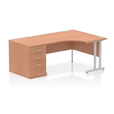 Impulse 1400 RH Crescent Desk Cantilever Beech/Silver 800 Desk Hi Ped