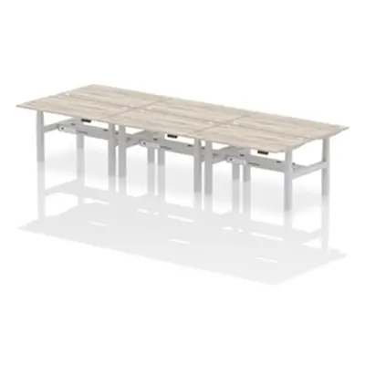 Air B2B 1400x800mm Height Adjustable 6P Bench Desk CP Grey Oak/Silver